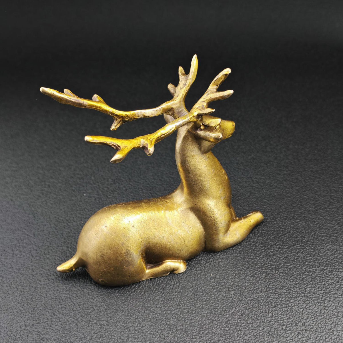 Resting Stag Brass Figurine – Handcrafted Wildlife Desk Collectible
