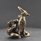 Kitsune Warrior Brass Figurine – Handcrafted Mythical Fox Spirit Collectible