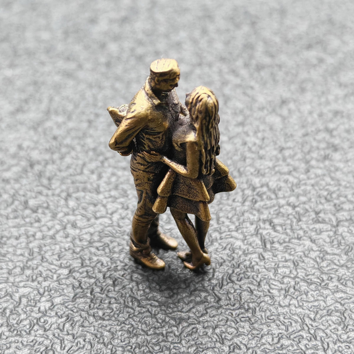 The Hidden Bouquet — Brass Couple Figurine, A Miniature Love Story for Your Desk or Shelf