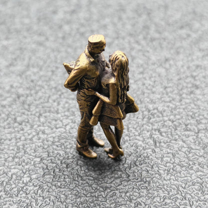 The Hidden Bouquet — Brass Couple Figurine, A Miniature Love Story for Your Desk or Shelf