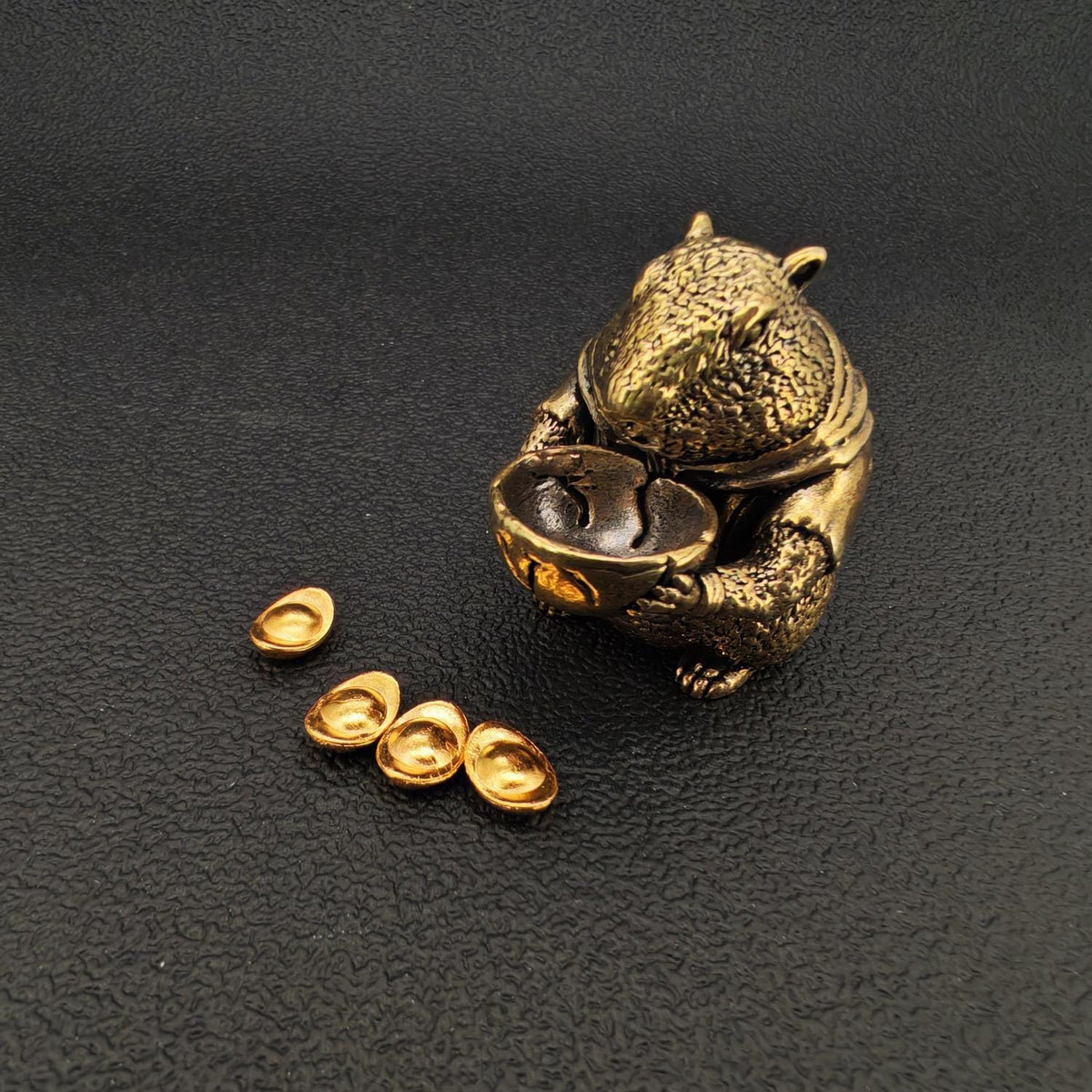 Brass Marmot Figurine with Yuanbao — Lucky Wealth Sculpture for Desk and Shelf