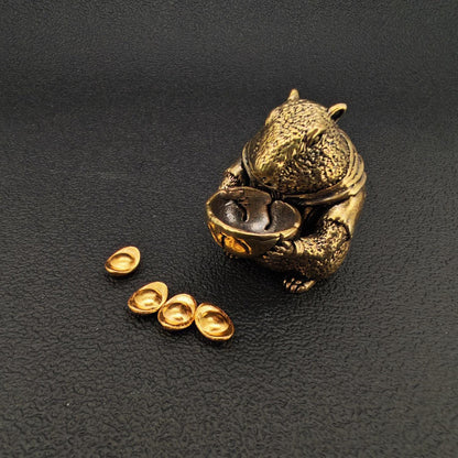 Brass Marmot Figurine with Yuanbao — Lucky Wealth Sculpture for Desk and Shelf