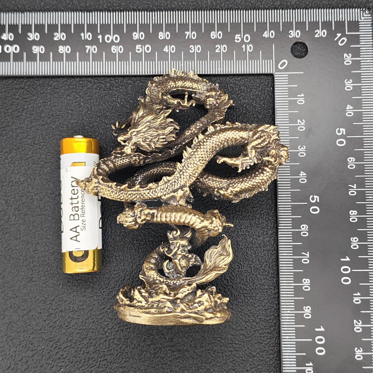 Solid Brass Chinese Dragon Figurine — Coiled Feng Shui Sculpture for Desk, Shelf, and Collector Display