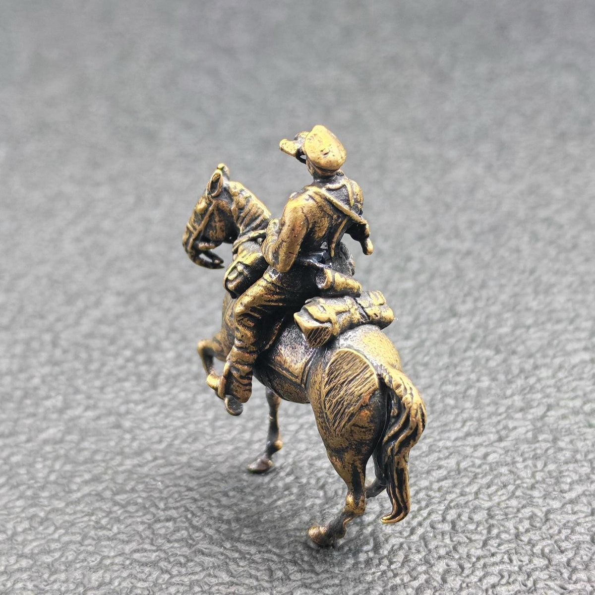 Brass WWII Scout Cavalry Figurine — Miniature Horse and Soldier for Military Collectors and Diorama Displays