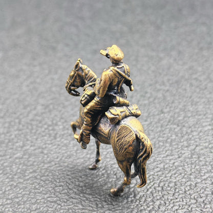 Brass WWII Scout Cavalry Figurine — Miniature Horse and Soldier for Military Collectors and Diorama Displays