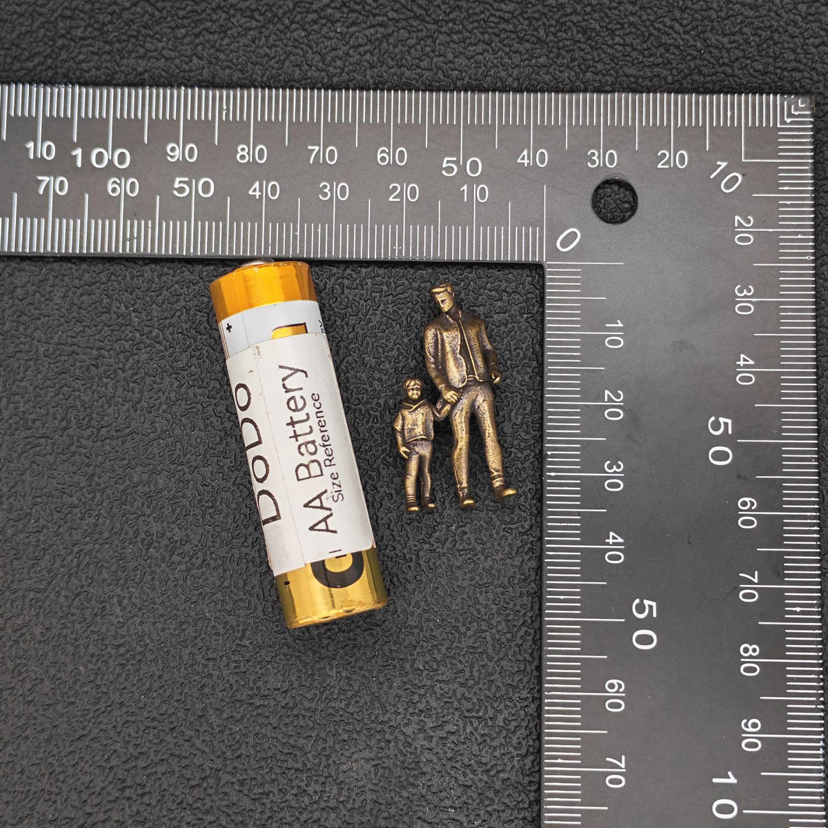 Walking Hand in Hand Brass Figurine – Father and Child Miniature Sculpture