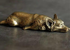 Brass Sleeping Corgi Figurine – Handcrafted Antique Finish Dog Collectible