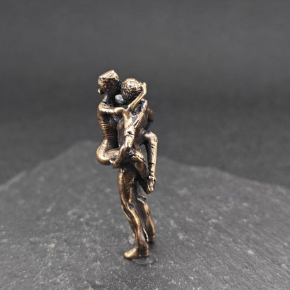 Brass Couple Embrace Figurine — Miniature Romantic Desk Collectible