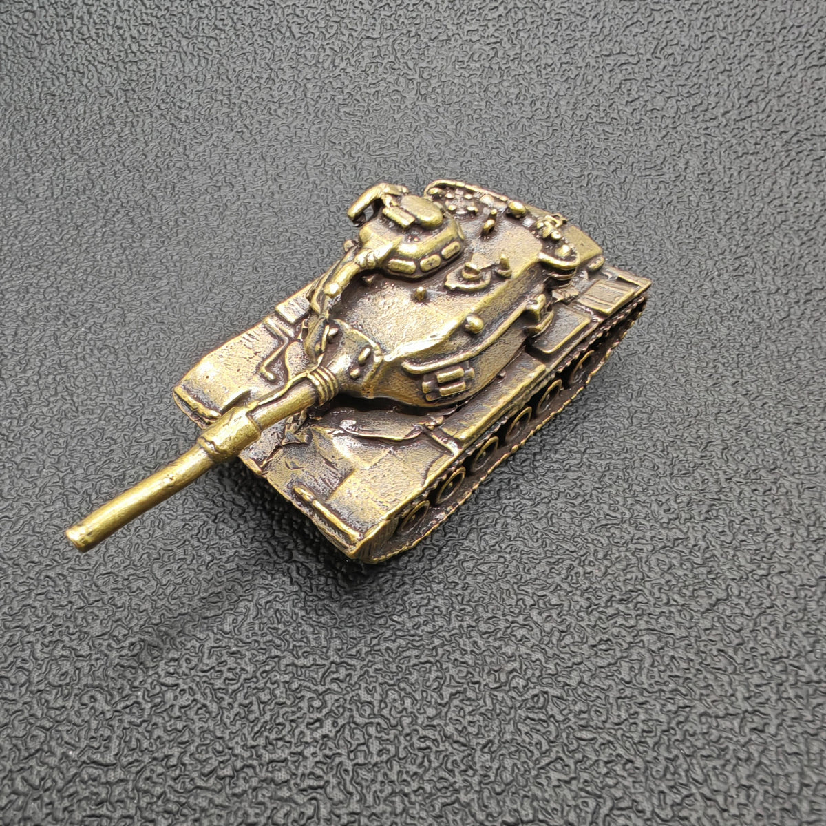 Brass Tank Figurine — Miniature Military Sculpture for Desk and Shelf Decor