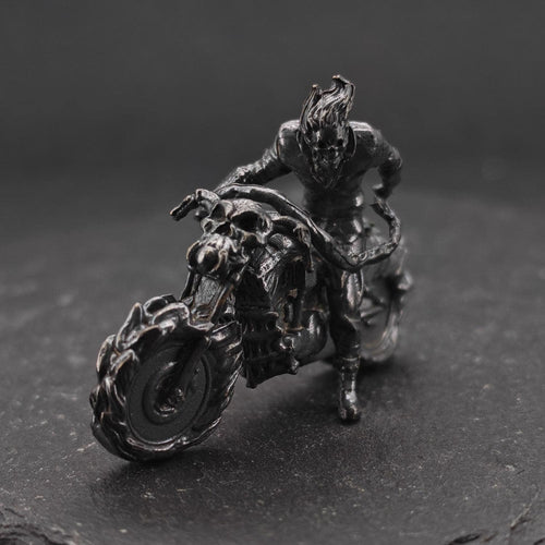 Aged Brass Motorcycle Rider Figurine — Biker Desk Sculpture & Collector Miniature