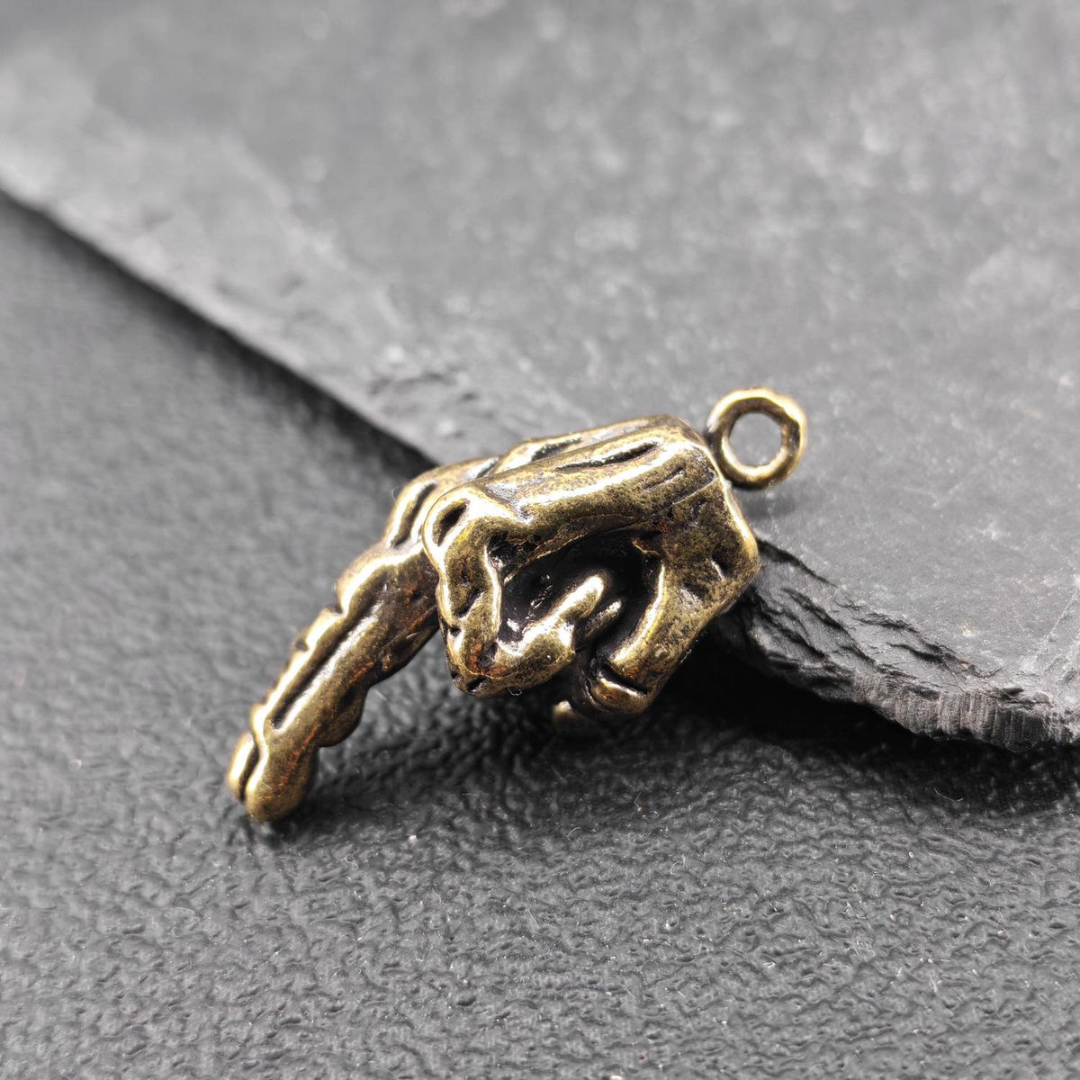 Brass Middle Finger Pendant – Handcrafted Punk Keychain Charm