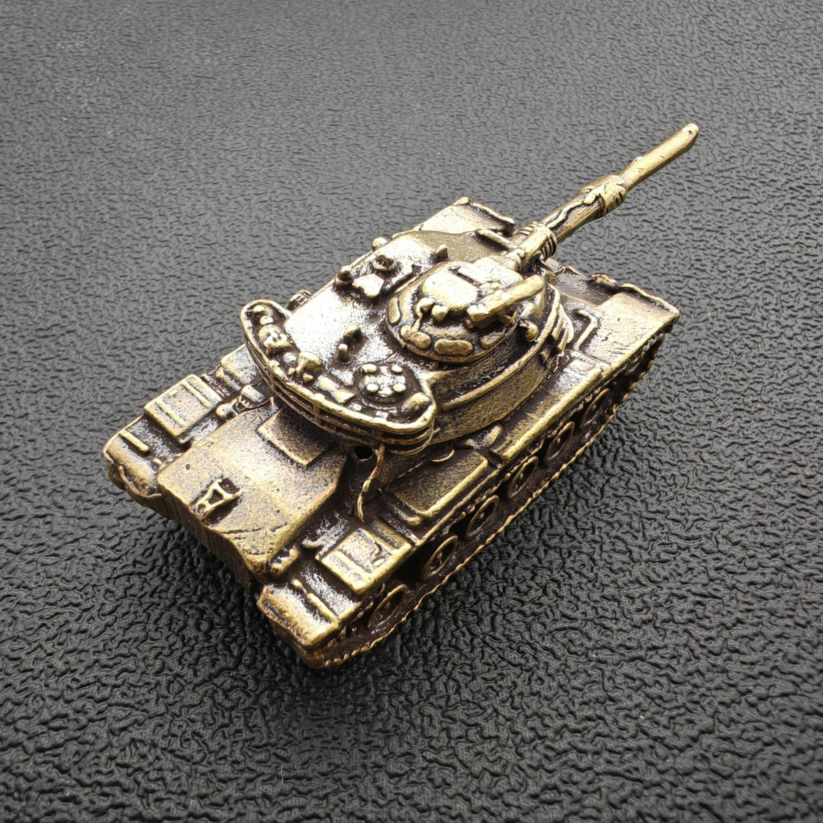 Brass Tank Figurine — Miniature Military Sculpture for Desk and Shelf Decor