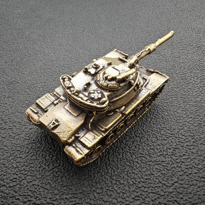Brass Tank Figurine — Miniature Military Sculpture for Desk and Shelf Decor