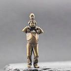 Shoulder Ride Brass Figurine – Father and Child Miniature Warmth Sculpture
