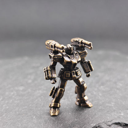 Brass Mecha Miniature — Stocky Federation Exosuit Micro Figure for Diorama, Terrarium and Aquascape