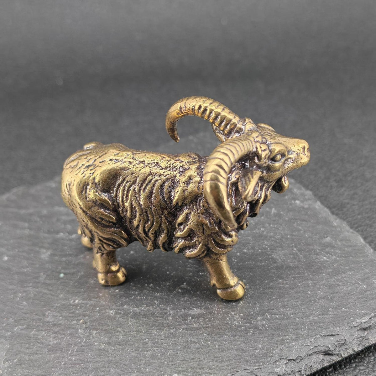 Brass Goat Figurine — Antique Zodiac Sculpture for Desk, Shelf and Tea Table
