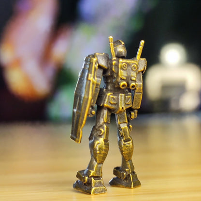 Micro Brass Mecha Mobile Suit Figurine — Mini Robot Desk Ornament