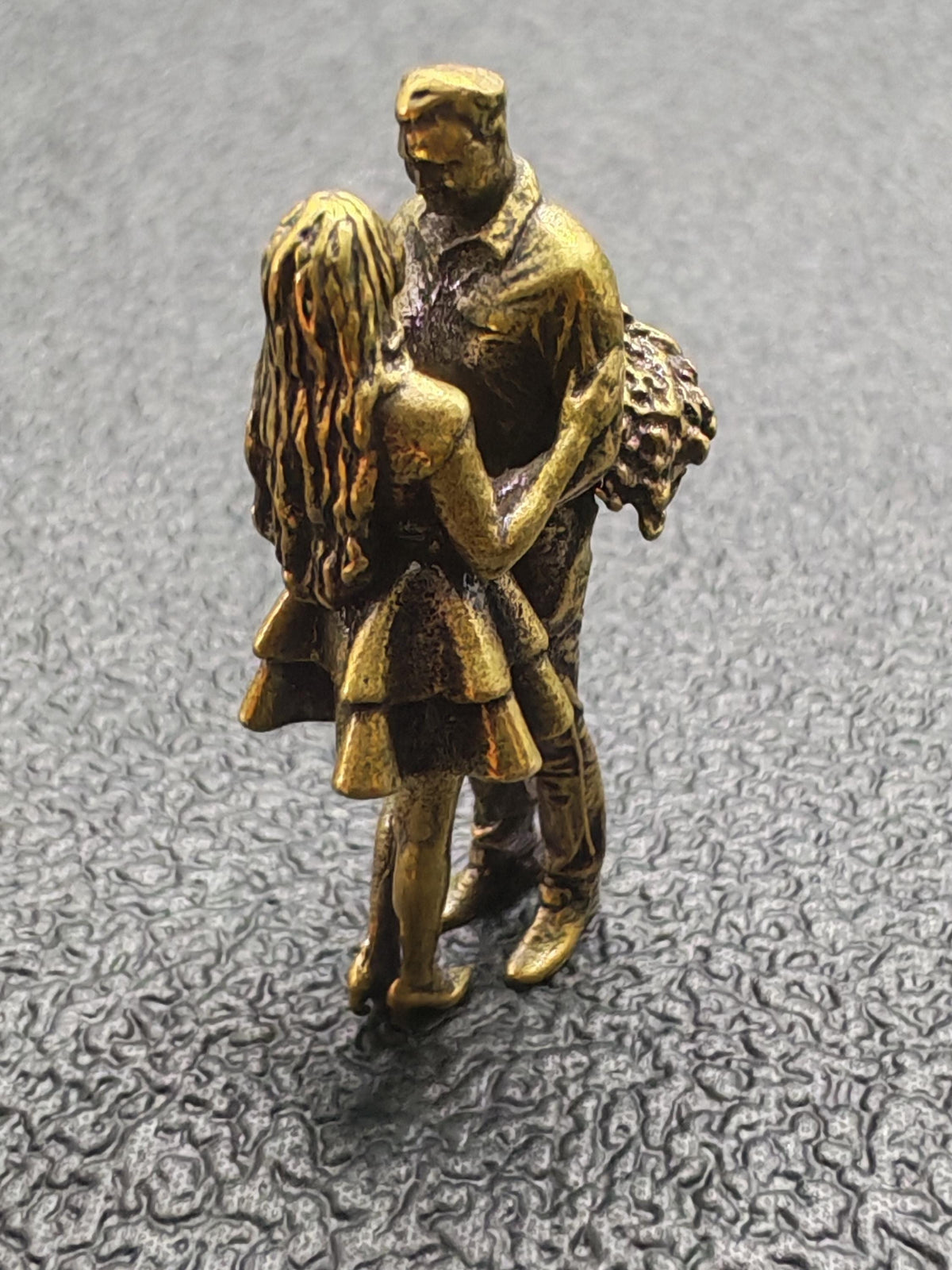 The Hidden Bouquet — Brass Couple Figurine, A Miniature Love Story for Your Desk or Shelf