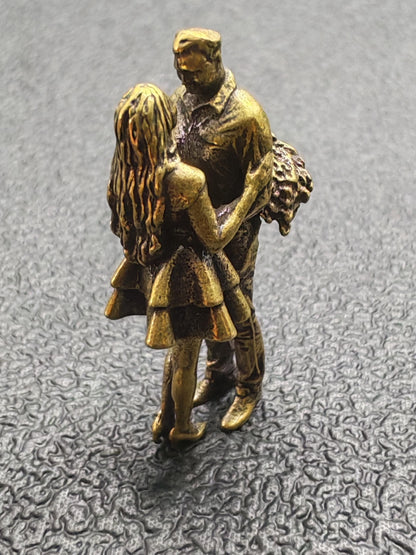 The Hidden Bouquet — Brass Couple Figurine, A Miniature Love Story for Your Desk or Shelf