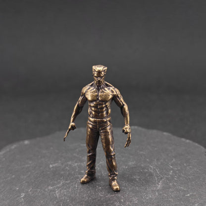Brass Werewolf Figurine — Fierce Miniature Beast Sculpture & Horror Fantasy Desk Piece