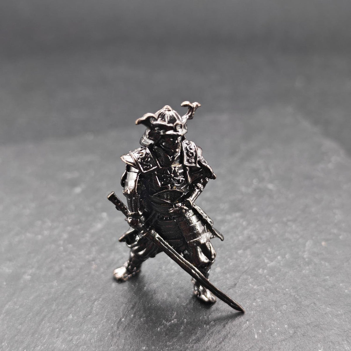 Solid Brass Samurai Figurine with Katana — Classical Warrior Desk Sculpture