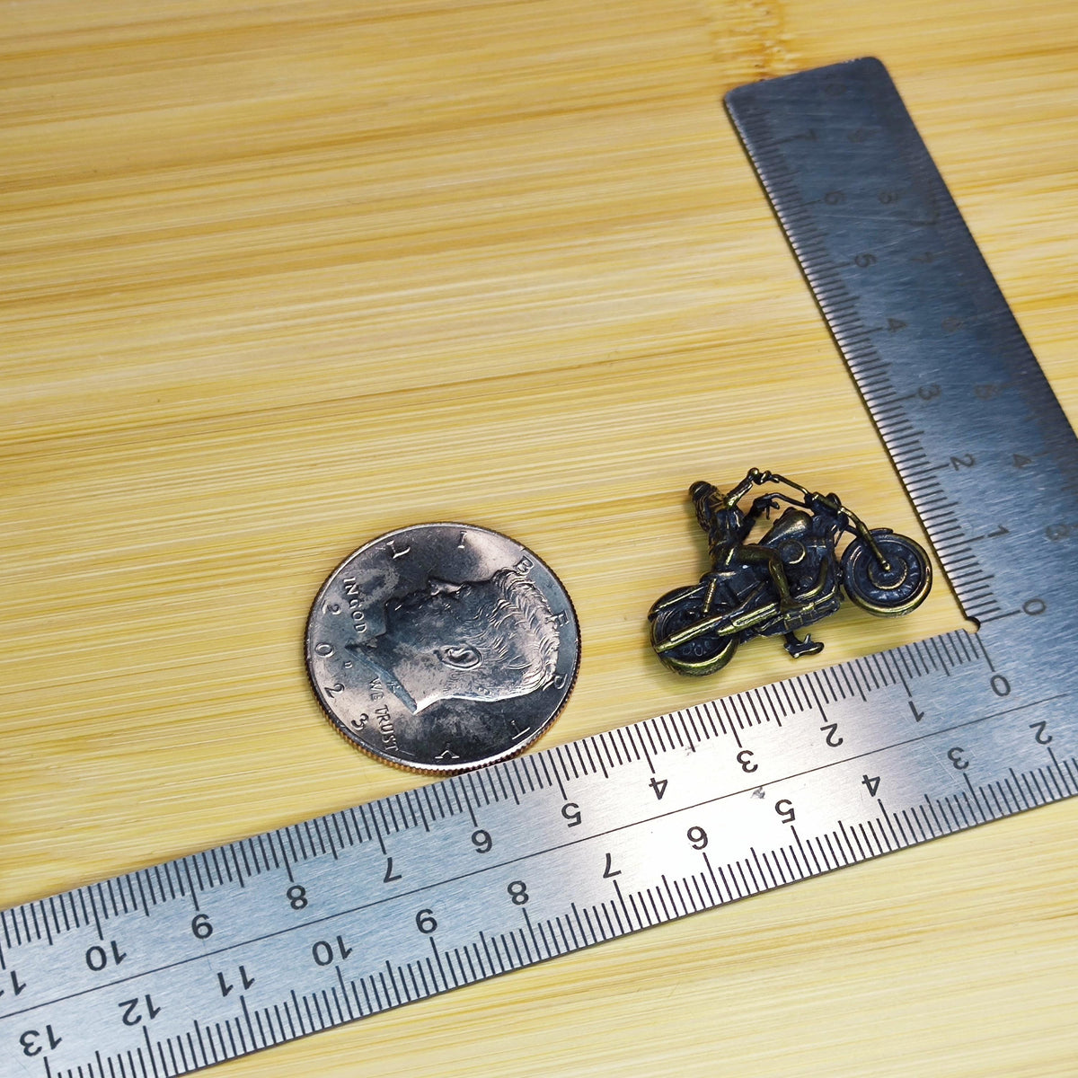 Female Rider Motorcycle Brass Figurine – Handcrafted Biker Miniature Collectible