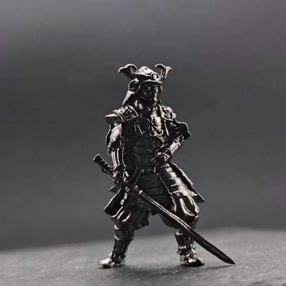 Solid Brass Samurai Figurine with Katana — Classical Warrior Desk Sculpture