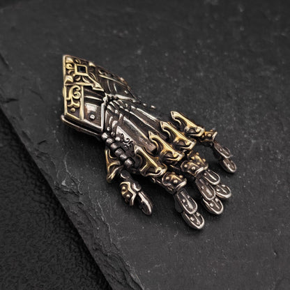 Guardian Hand Pendant — Articulated Medieval Gauntlet in Steampunk and Gothic Style