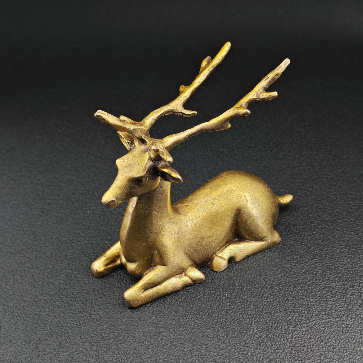 Resting Stag Brass Figurine – Handcrafted Wildlife Desk Collectible