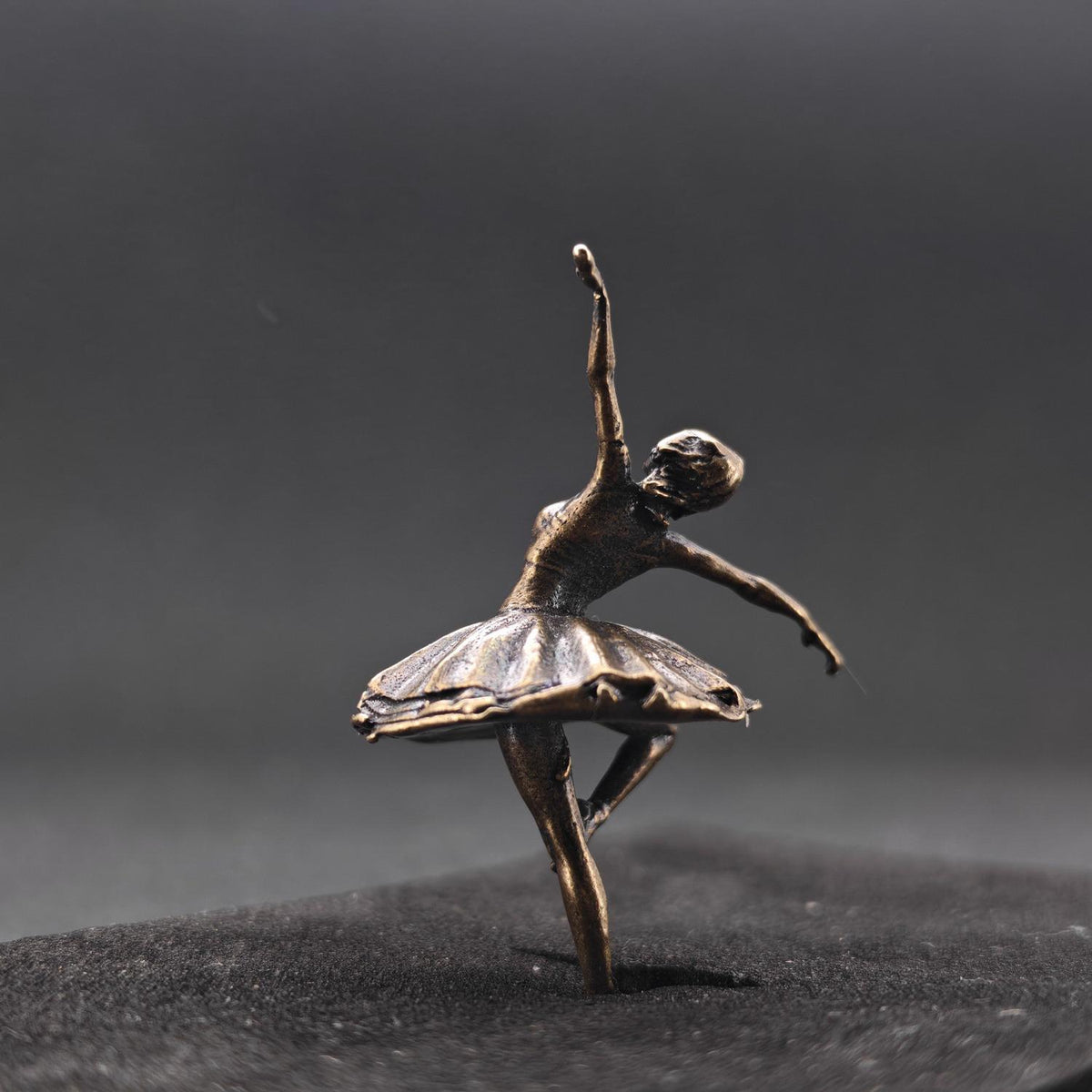 Brass Black Swan Ballerina Figurine — Miniature Lost-Wax Cast Dance Sculpture for Terrarium, Aquascape, and Collector Display