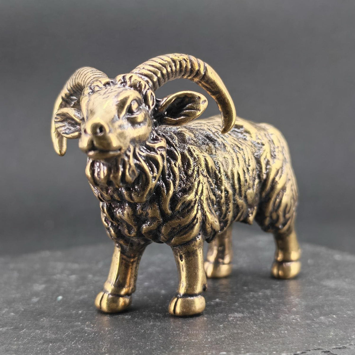 Brass Goat Figurine — Antique Zodiac Sculpture for Desk, Shelf and Tea Table