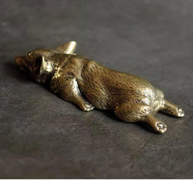 Brass Sleeping Corgi Figurine – Handcrafted Antique Finish Dog Collectible