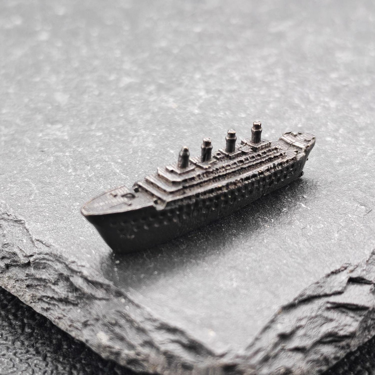 Brass Titanic Ocean Liner Miniature — Micro Ship Model for Diorama, Terrarium and Desk Display