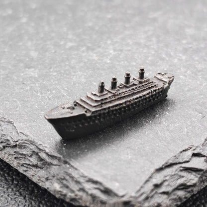 Brass Titanic Ocean Liner Miniature — Micro Ship Model for Diorama, Terrarium and Desk Display