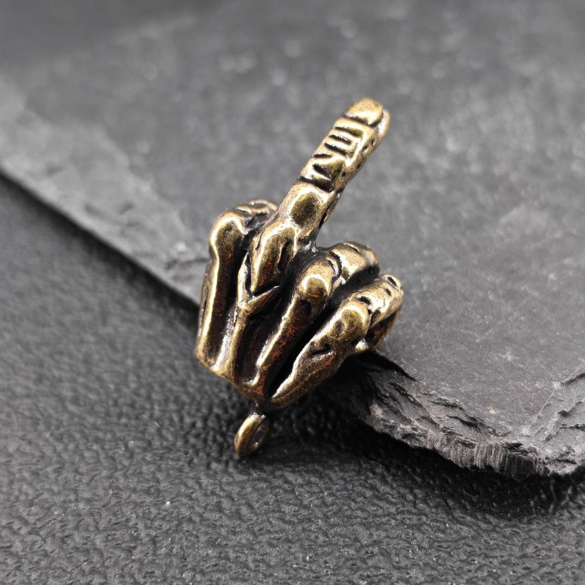 Brass Middle Finger Pendant – Handcrafted Punk Keychain Charm