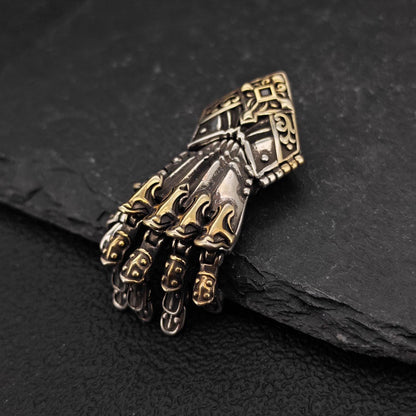 Guardian Hand Pendant — Articulated Medieval Gauntlet in Steampunk and Gothic Style