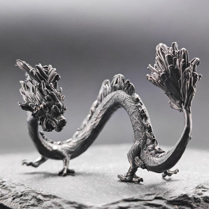 Brass Five Elements Dragon Figurine — Miniature Oxidised Sculpture for Terrarium, Aquascape, and Micro World Display