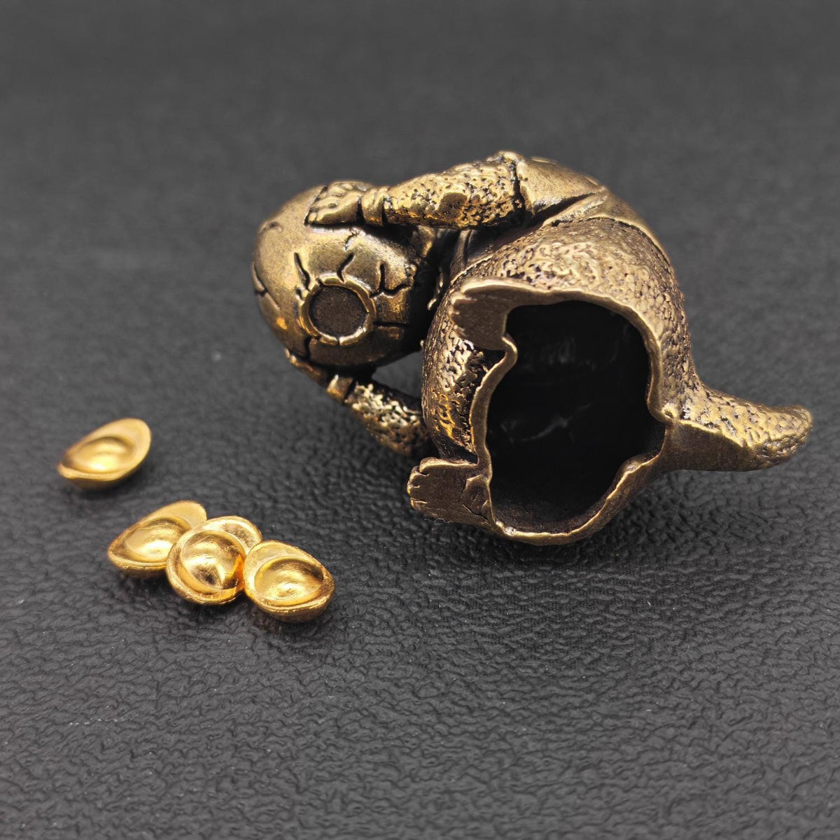 Brass Marmot Figurine with Yuanbao — Lucky Wealth Sculpture for Desk and Shelf