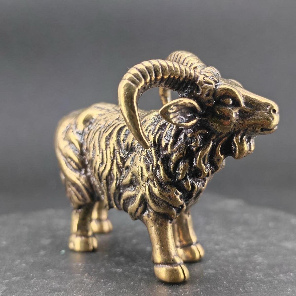 Brass Goat Figurine — Antique Zodiac Sculpture for Desk, Shelf and Tea Table