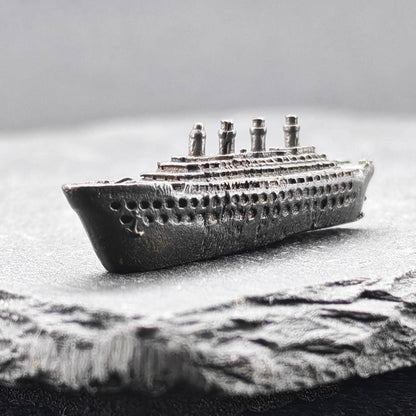 Brass Titanic Ocean Liner Miniature — Micro Ship Model for Diorama, Terrarium and Desk Display