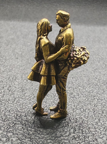 The Hidden Bouquet — Brass Couple Figurine, A Miniature Love Story for Your Desk or Shelf