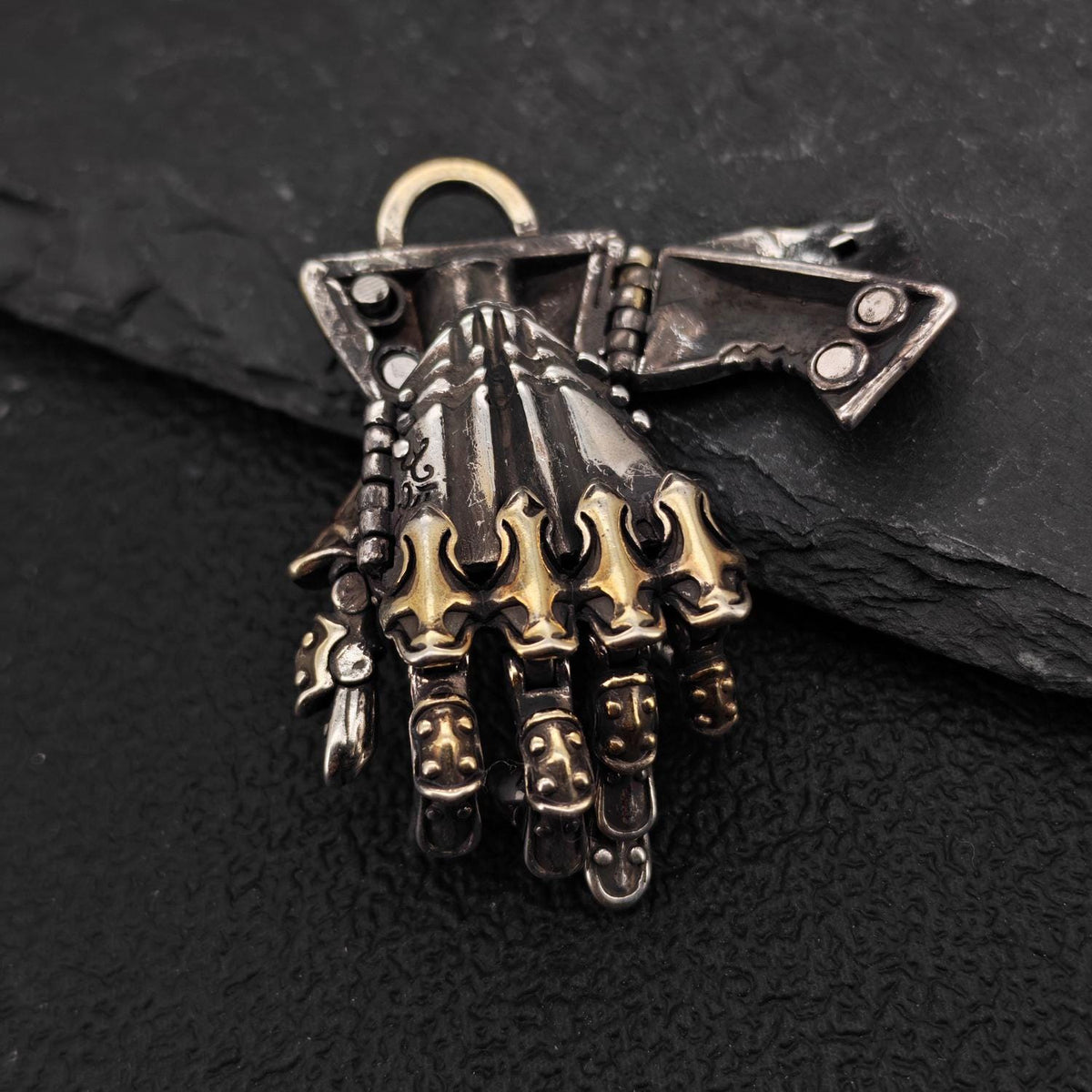 Guardian Hand Pendant — Articulated Medieval Gauntlet in Steampunk and Gothic Style