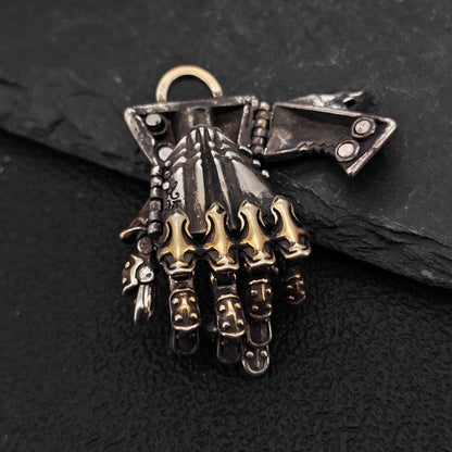 Guardian Hand Pendant — Articulated Medieval Gauntlet in Steampunk and Gothic Style