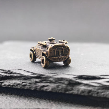 Brass Armored Vehicle Miniature — Military Wheeled MRAP Micro Model for Diorama and Desk Display