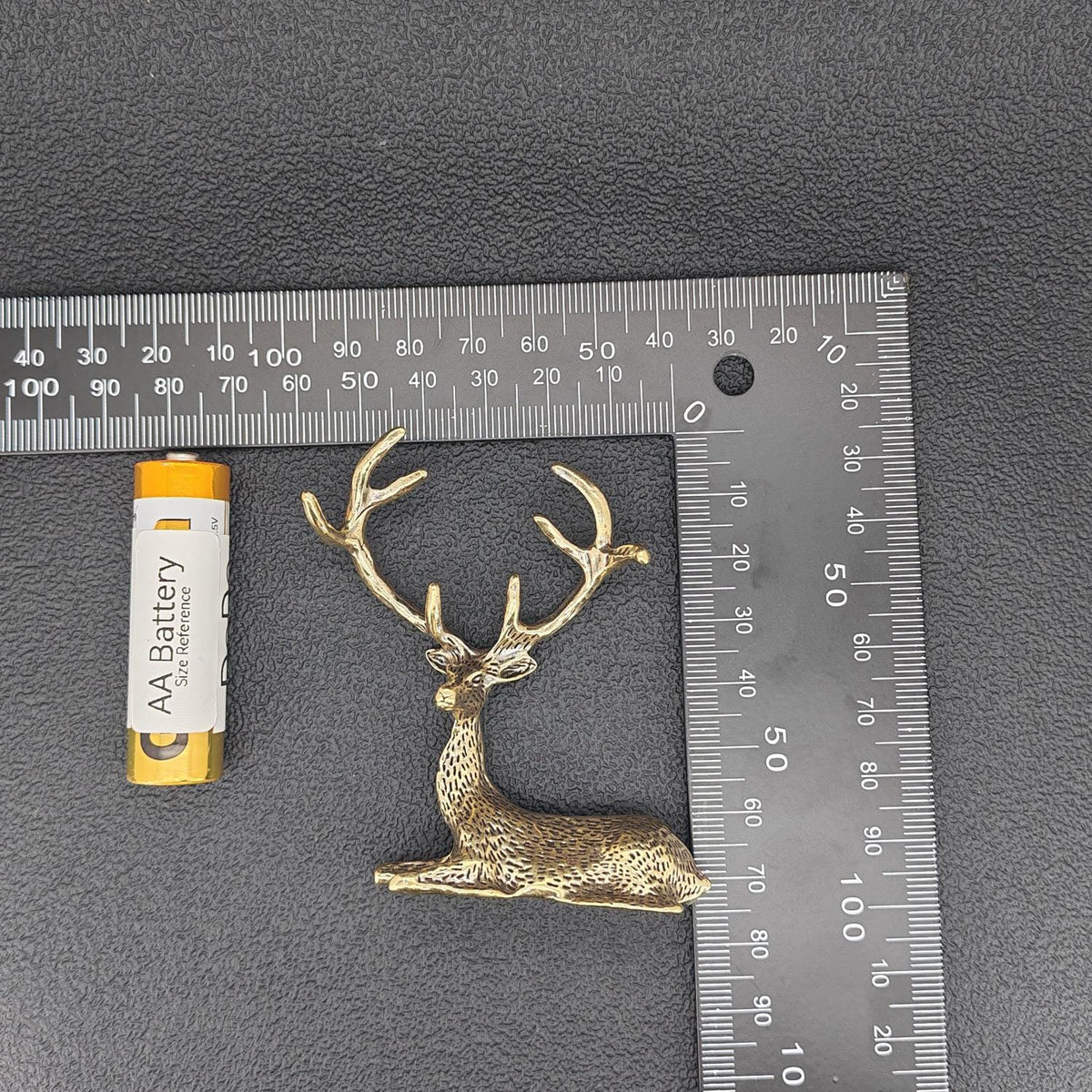 Brass Resting Stag Figurine — Antlered Deer Sculpture for Desk and Shelf Display