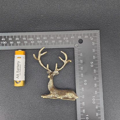 Brass Resting Stag Figurine — Antlered Deer Sculpture for Desk and Shelf Display