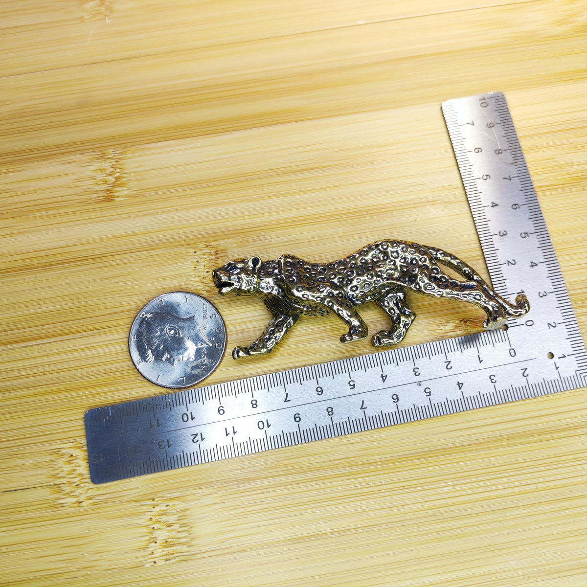Brass Walking Leopard Figurine — Handcrafted Big Cat Sculpture for Desk and Shelf