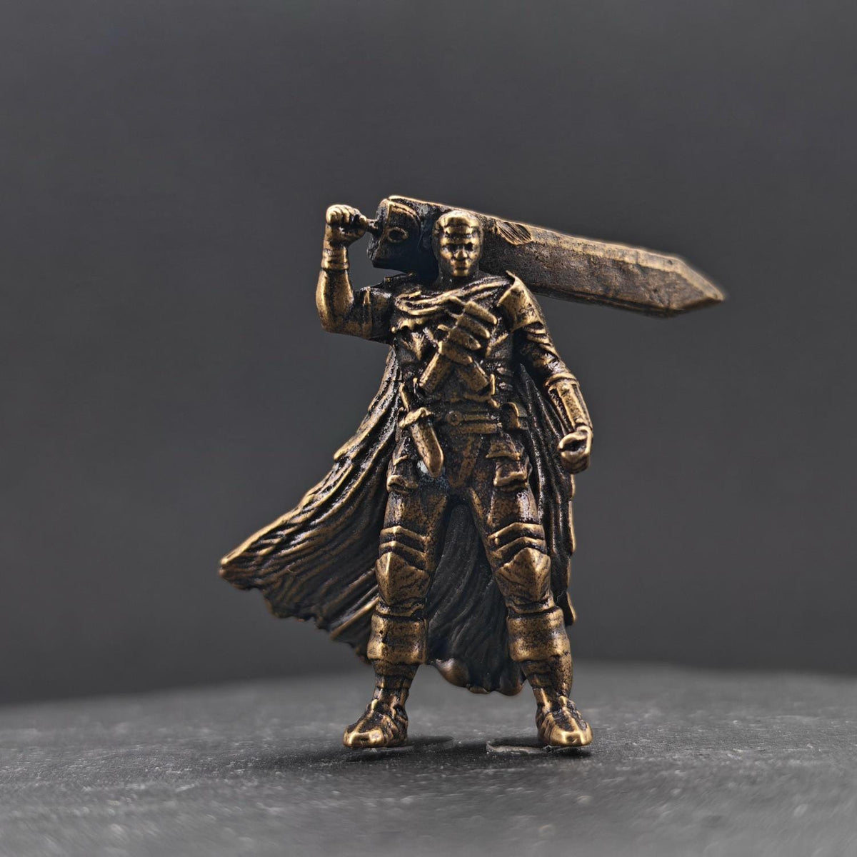 Dark Swordsman Brass Figurine – Handcast Miniature Warrior Sculpture, Dark Fantasy Collector Gift