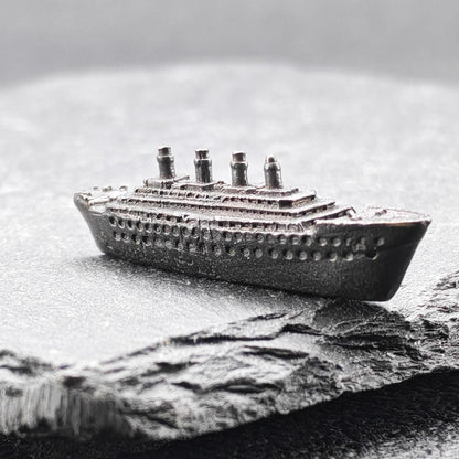 Brass Titanic Ocean Liner Miniature — Micro Ship Model for Diorama, Terrarium and Desk Display