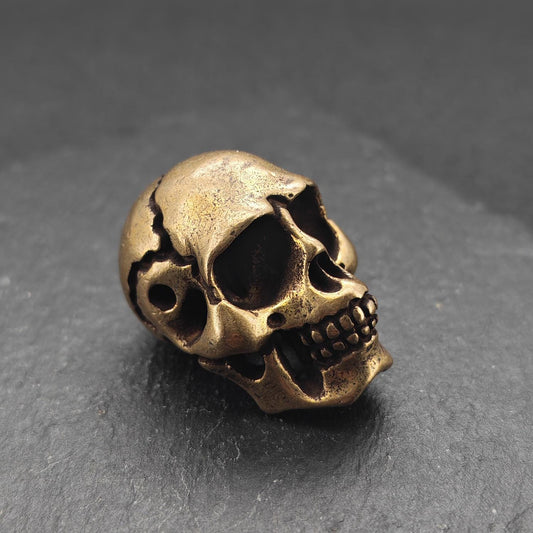 Brass Skull Figurine — Miniature Gothic Sculpture for Desk and Shelf Decor